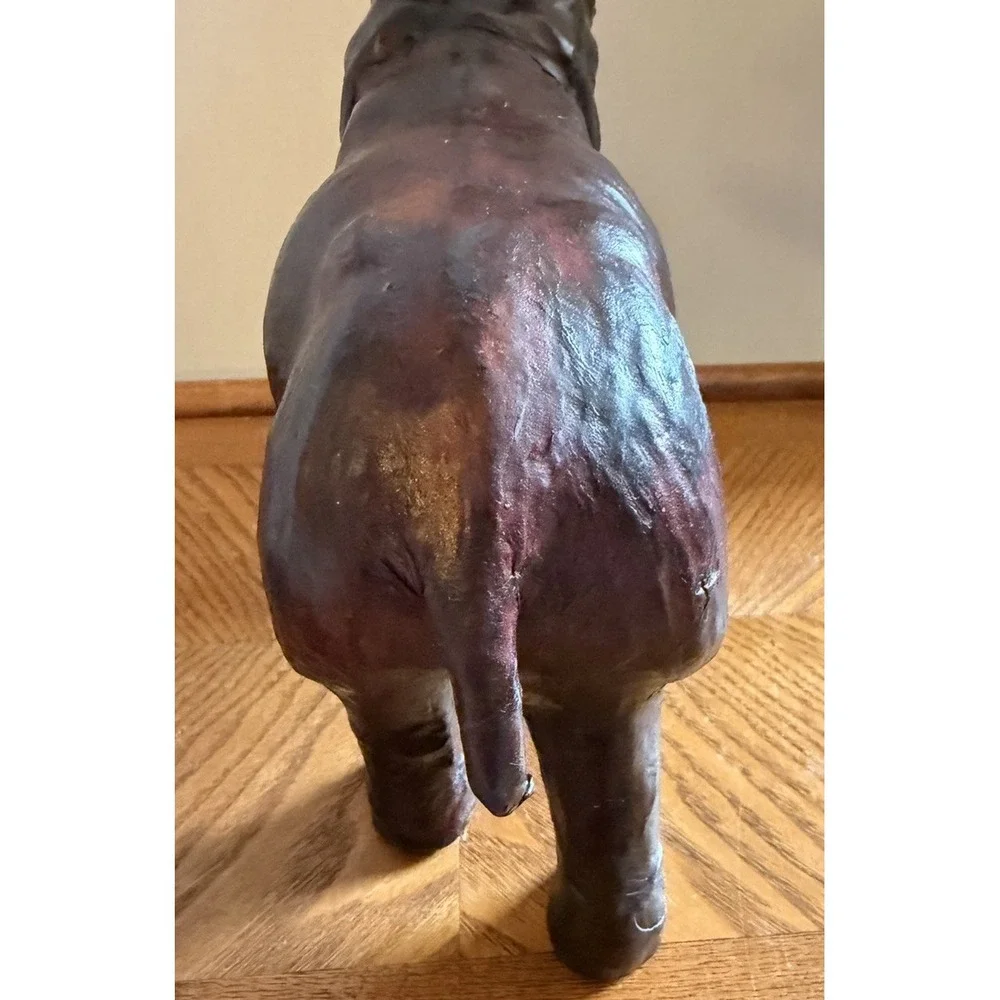 Vintage Leather Wrapped Hippo Hippopotamus Figure Red Eye 12x10x4 Decor